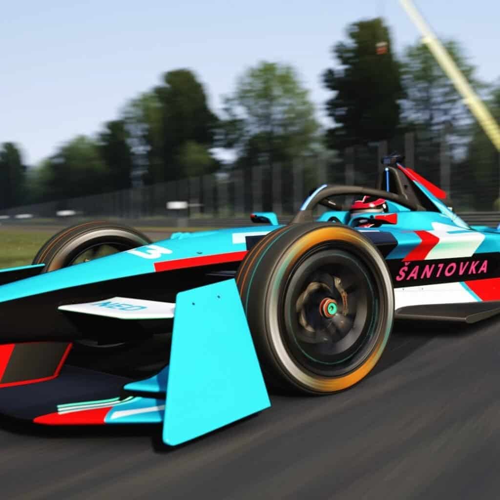 Electric future cockpit in a virtual racing experience driving in Monza, Italy.