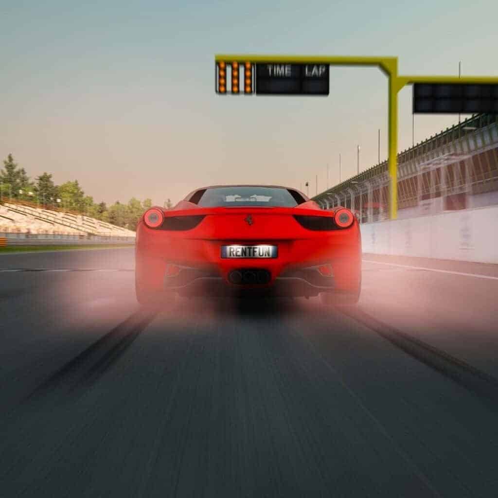 Ferrari 458 Italia from a back on a racing track in Italy with a Ferrari race car simulator hire.