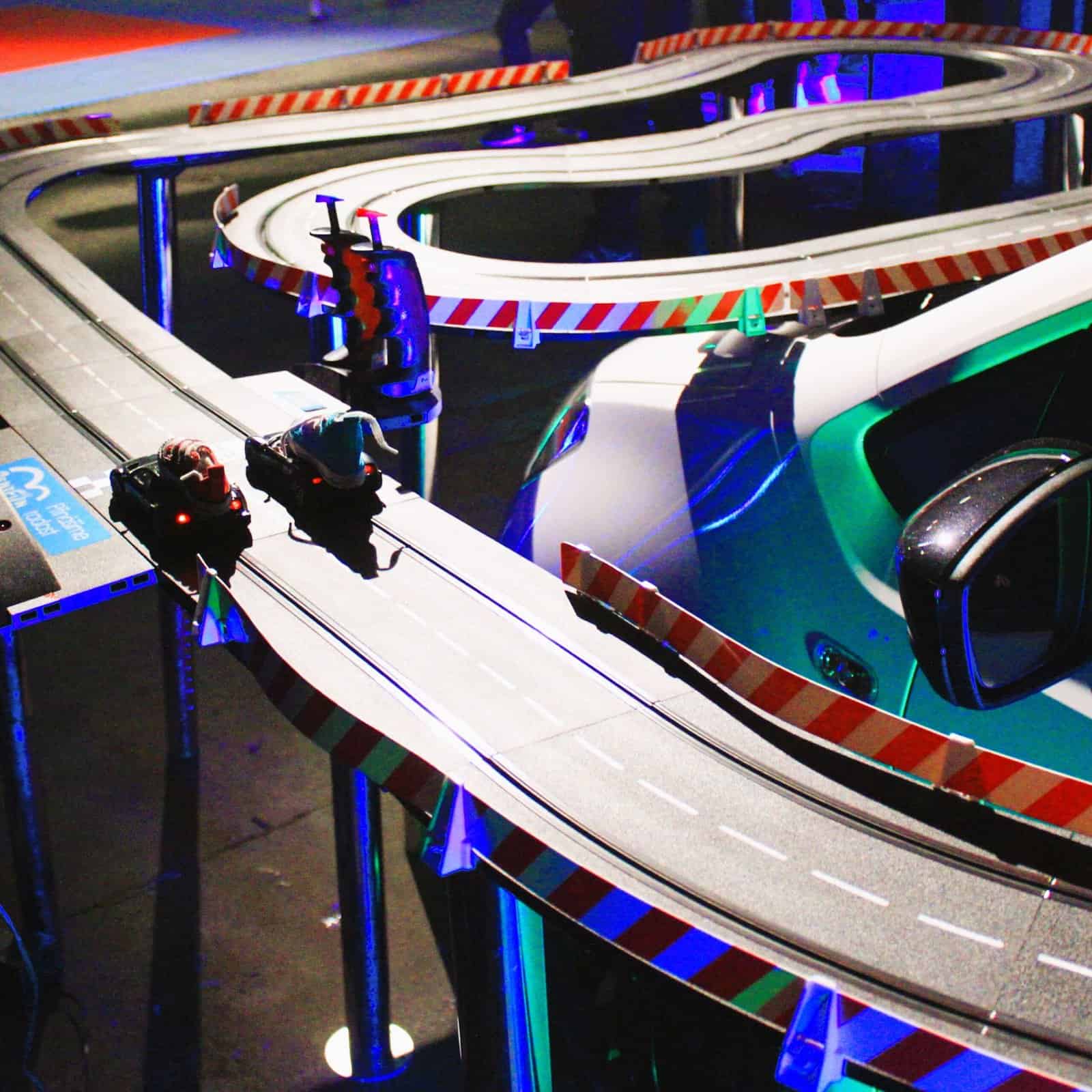 RoarFun Clients Škoda Auto immersive slot cars race track at modern promo event